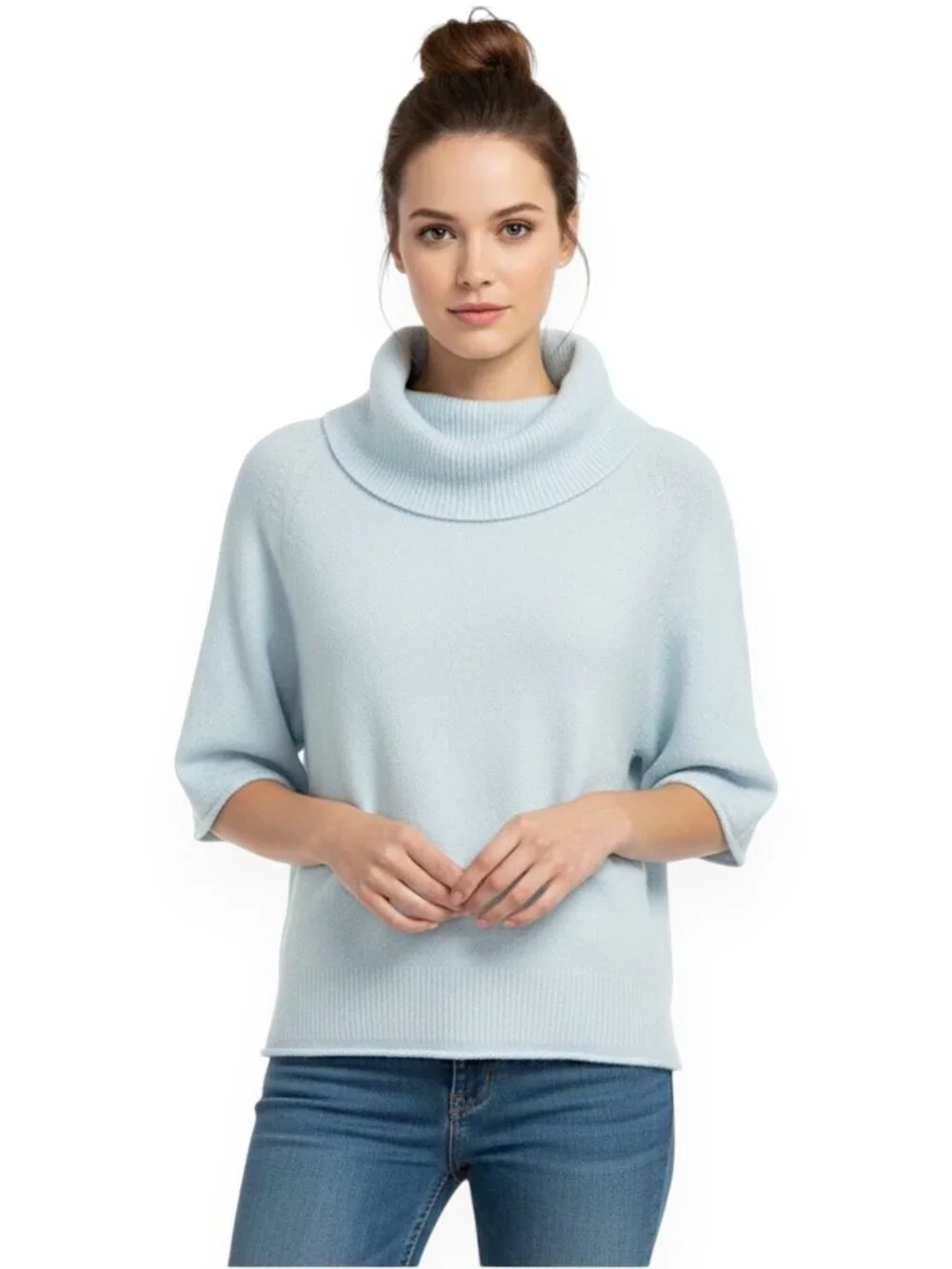 Pilcro Baby Blue Cowl Neck Wool Blend Oversized Short Raglan Sleeve Sweater S